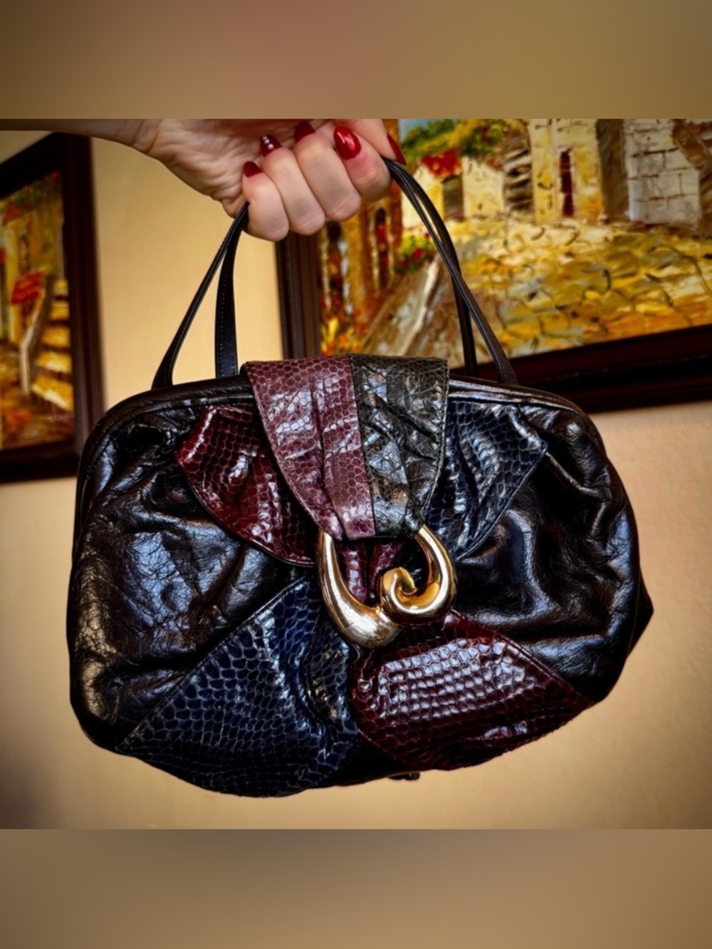 Sharif Vintage Black Patchwork Leather Crossbody Purse Bag